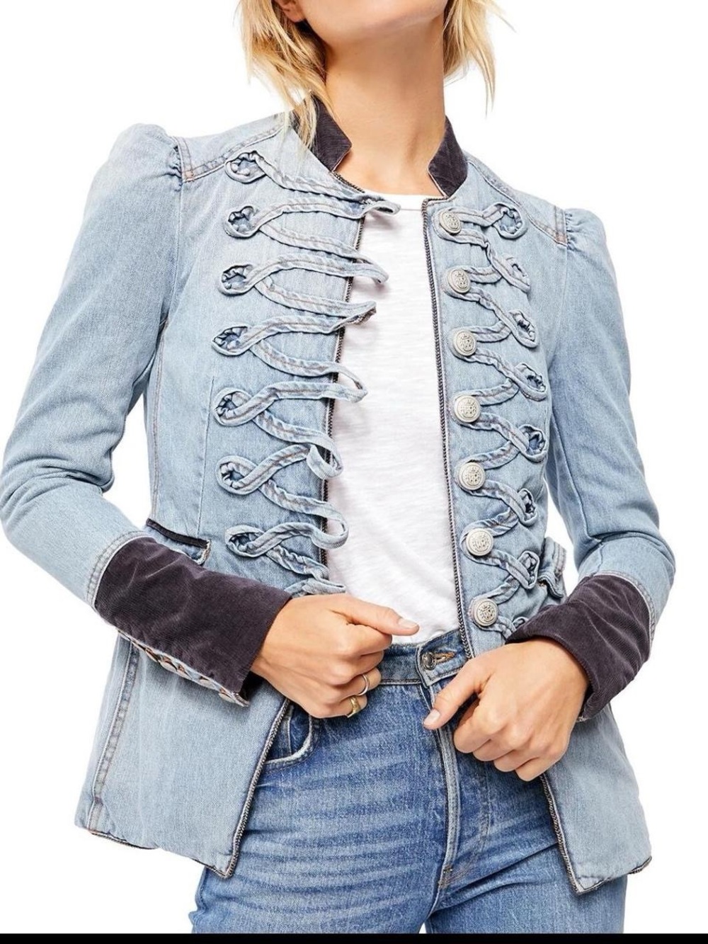 Denim Military-Style Jacket in Light Blue